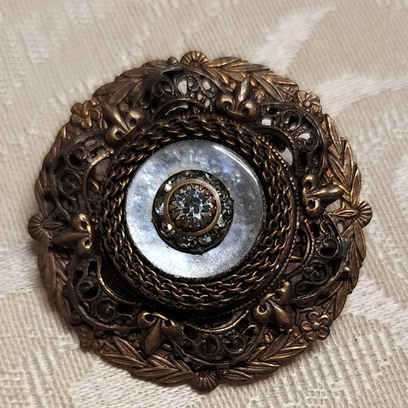 LIZ PALACIOS SF Vintage Vintage 80s Bronze Brooch with Mother of Pearl Accent - Picture 9 of 11